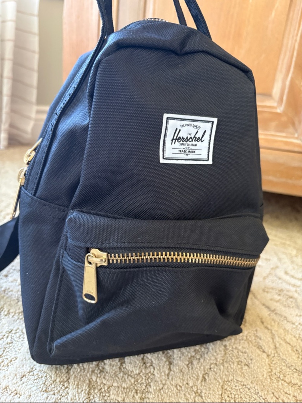 Herschel Supply Company Black Mini Backpack with Gold Zipper Accents